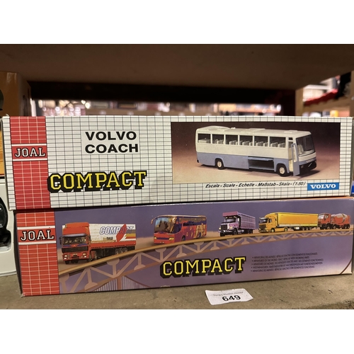 649 - Two Joal Compact die cast model buses including Volvo Air France ref149 and Scania Omnicity Autobus ... 