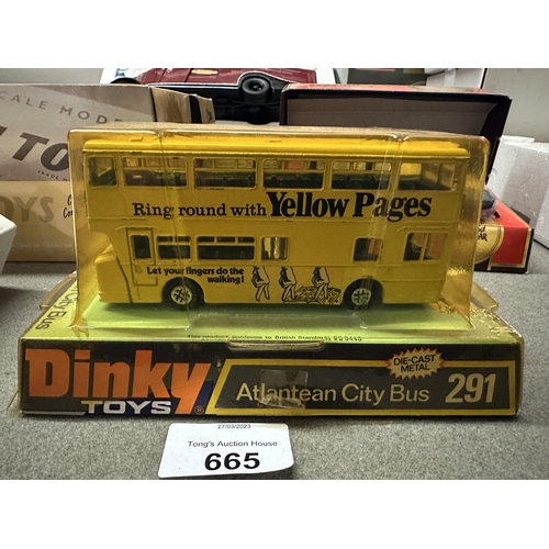 665 - Dinky Toys die cast Yellow Pages Atlantean City Bus model number 291