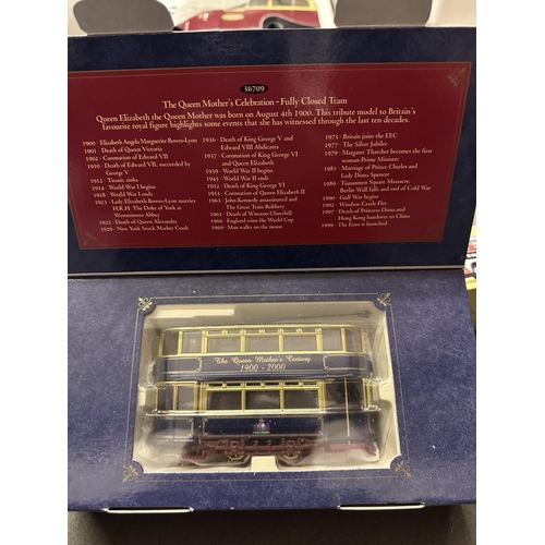 670 - Corgi The Queen Mothers Century 1900-2000 die cast Century Fully Closed Tram model number 36709 in b... 