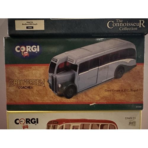 626 - Collection of three Corgi die cast model buses including The Connoisseur Collection Malta Bedford OB... 