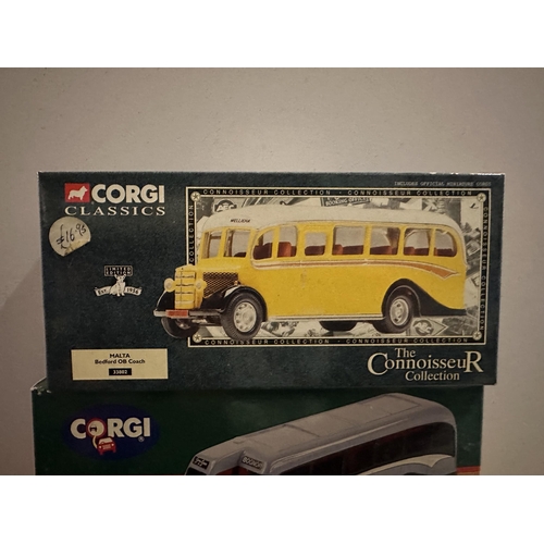 626 - Collection of three Corgi die cast model buses including The Connoisseur Collection Malta Bedford OB... 