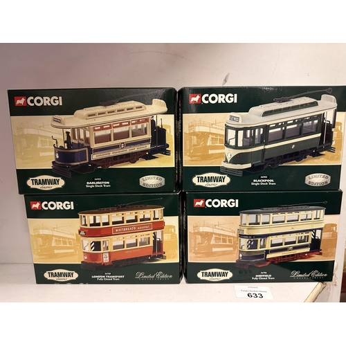 633 - Collection of four Corgi Tramway Classics Limited Edition die cast model trams including Darlington ... 