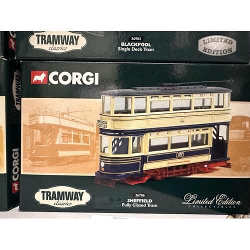 633 - Collection of four Corgi Tramway Classics Limited Edition die cast model trams including Darlington ... 