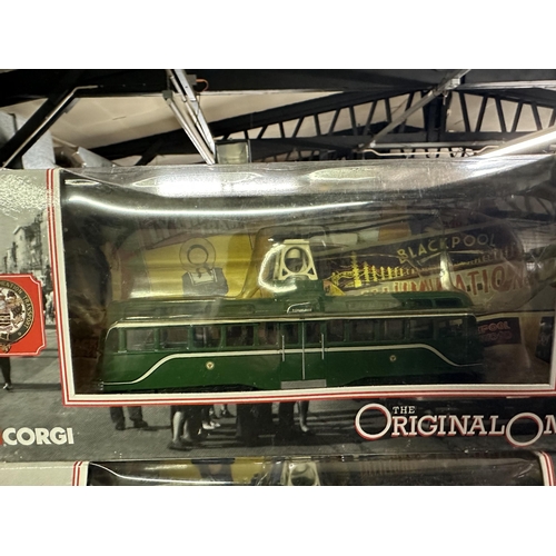 636 - Collection of four Corgi The Original Omnibus Blackpool die cast models including Brush Railcoach Te... 