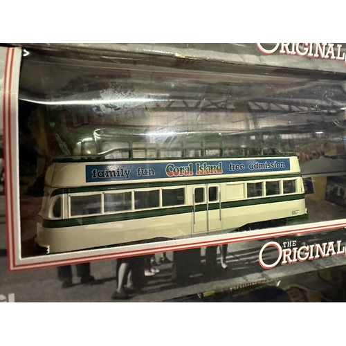 637 - Collection of three Corgi The Original Omnibus Blackpool die cast model buses including Balloon Tram... 