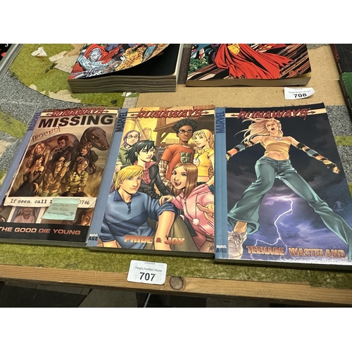 707 - Three Marvel Runaways graphic novels/comics including Teenage Wasteland, Pride and Joy, and The Good... 