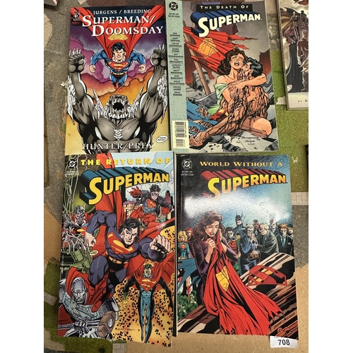 708 - Collection of four DC Superman graphic novels/comics including  Hunter/Prey, The Death of Superman, ... 