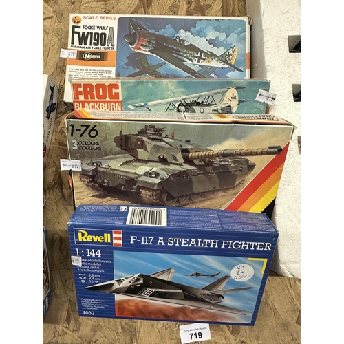 719 - All complete new Collection of four vintage airfix kits including aircraft’s and tank