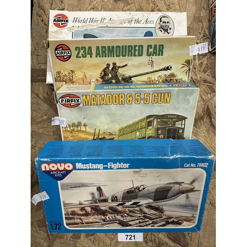 721 - All As new complete Collection of four vintage airfix kits including aircraft and military vehicles