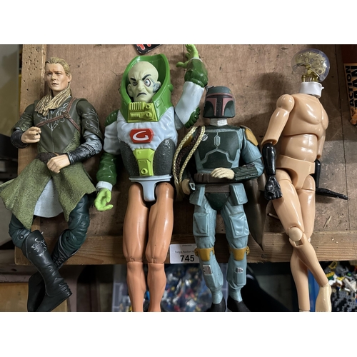 745 - Collection of action figures including Lord of the Rings, Professor Gangrene and Star Wars Boba Fett