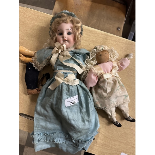 746 - Antique bisque german doll and another