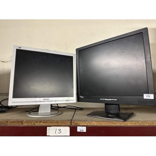 916 - Two PC monitors including Philips and Fujitsu