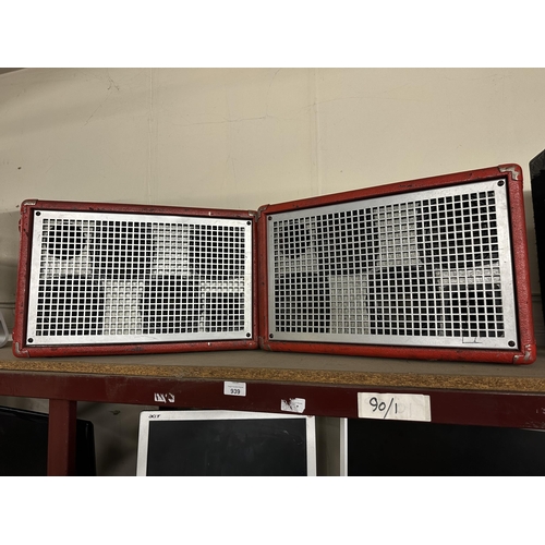 939 - Pair of professional red cased sound system speakers