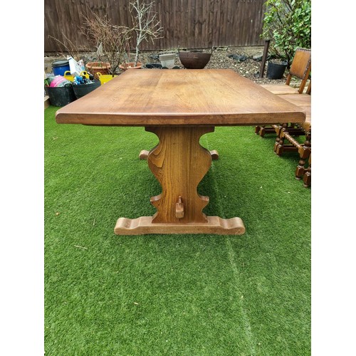 2210 - ANTIQUE SPANISH  / VINTAGE  CROMWELLIAN STYLE OAK WITH DINING ROOM TABLE 6 CHAIRS LEATHER . INCLUDES... 