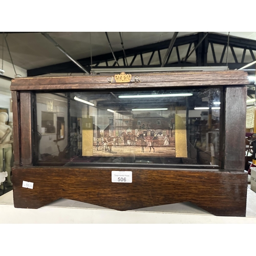 506 - Wood and glass ballot box with decorative scene