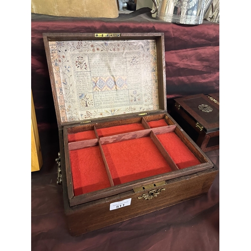 511 - Wooden sewing box with ornate detailing