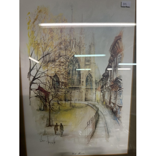 519 - Framed print of York Minster signed by Artist
