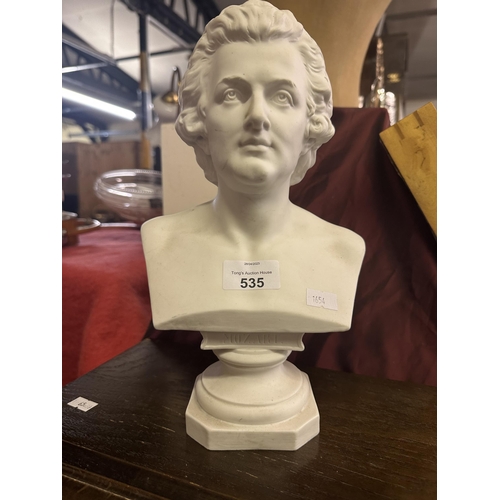 535 - Mozart white bust approximately 29cm tall