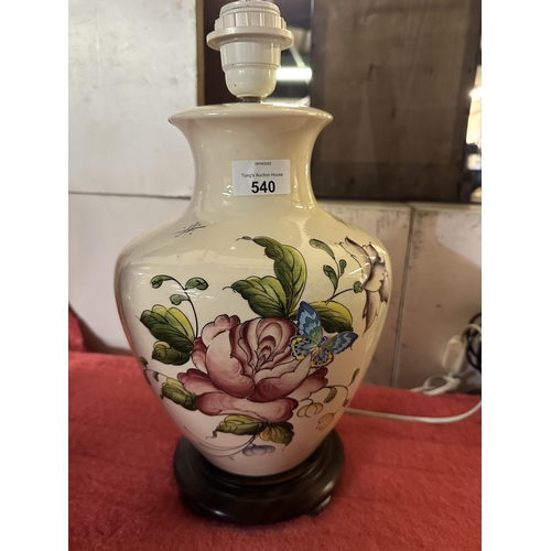 540 - Delightful french ceramic lamp with butterfly and flower decoration