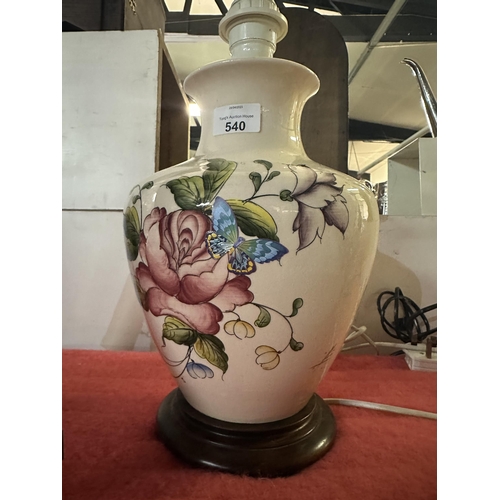 540 - Delightful french ceramic lamp with butterfly and flower decoration