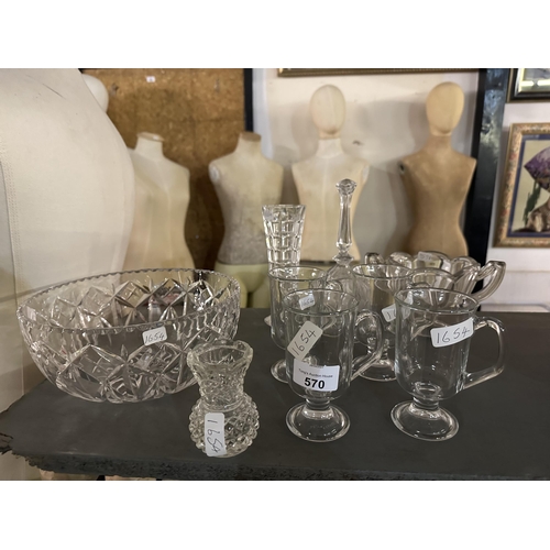 570 - Collection of glassware including vases, bowl and drinking glasses