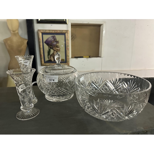574 - Collection of four crystal glass bowls and vases