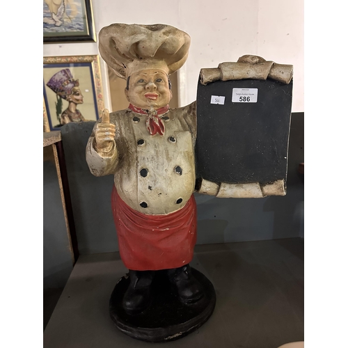 586 - Charming chef figure with menu chalkboard approximately 49cm tall
