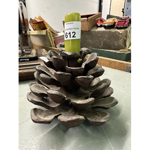 612 - Cast iron pine cone candle holder