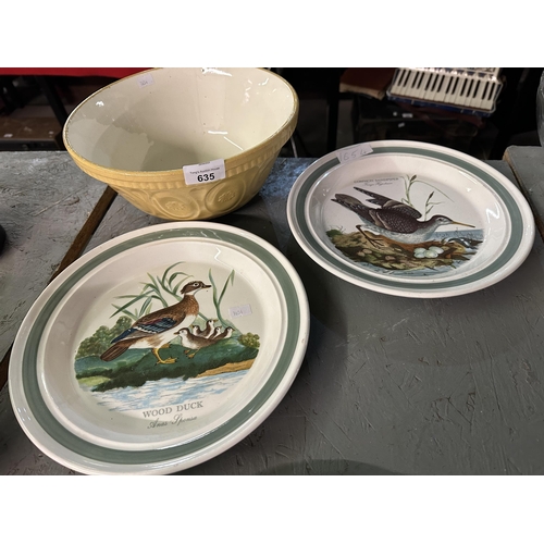 635 - Two Portmeirion Birds of Britain plates and a Mason Cash mixing bowl
