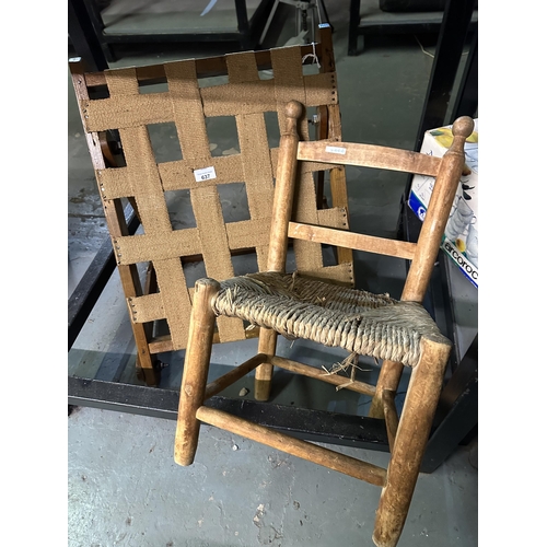 637 - Vintage wood and sea grass childs chair and one other