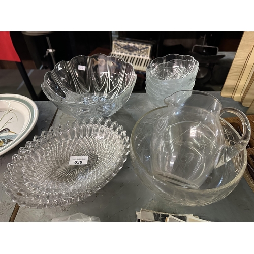 638 - Collection of glass items including bowls and jug