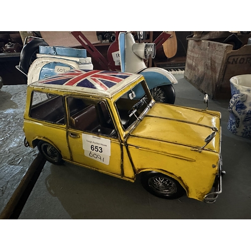 653 - Vintage style yellow mini car model