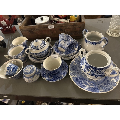 656 - Collection of Blue and White tableware including Colonial Pottery and Johnson Bros