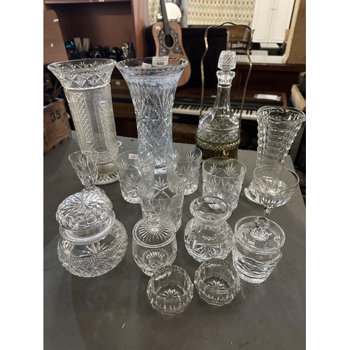 658 - Large collection of glass, mostly crystal including vases, glasses and decanter