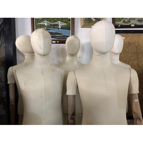 726 - Five full body male mannequins with heads and some arms