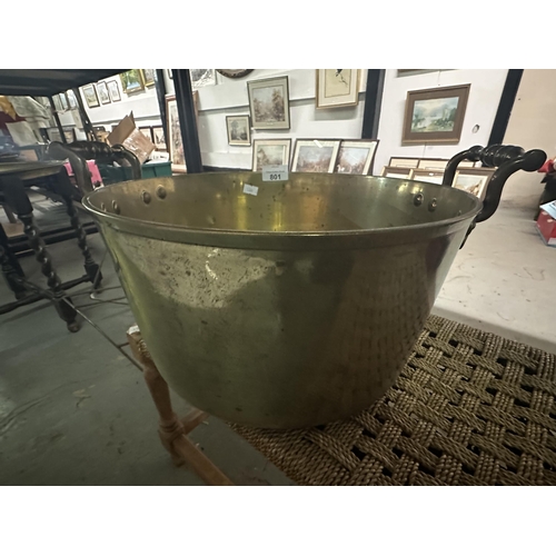 801 - Large brass two handled jam pan