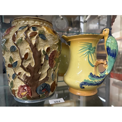 984 - Indian Tree tall vase and Hand painted Burleigh ware hand painted jug with Parrot handle