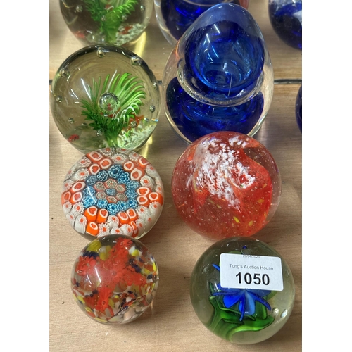 1050 - Collection of 6 glass paperweights including Milliefiori Murano