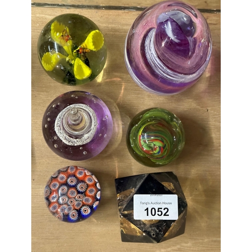 1052 - Collection of 6 Glass paperweights including Miliefiori