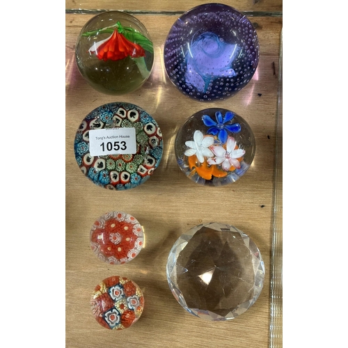 1053 - Collection of 6 Glass paperweights including Miliefiori