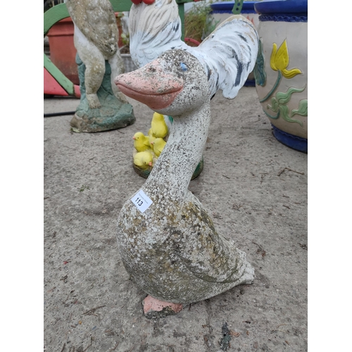 113 - Heavy stone duck beautifully weathered 16