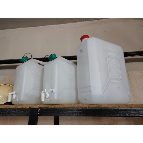 298 - 3 x water containers, (2x10ltr +1 x 25ltr)