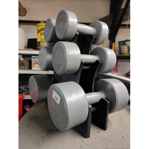 436 - SET OF SIX DUMBELLS WITH STAND