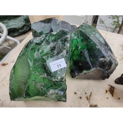 71 - 3 very large heavy spring green Andara crystal rocks very decorative