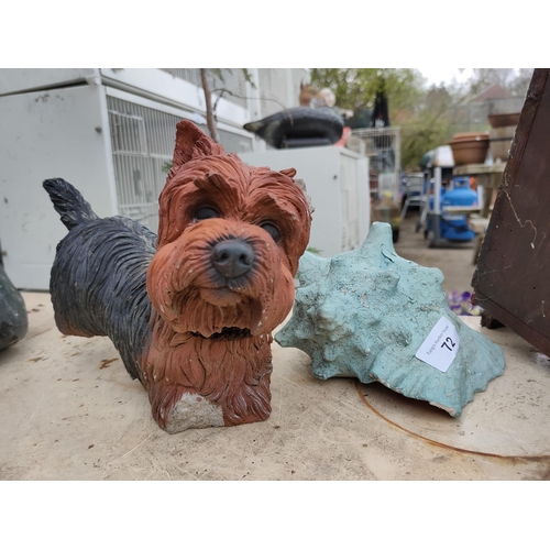 72 - Heavy stone YORKSHIRE TERRIER dog and stone sea shell