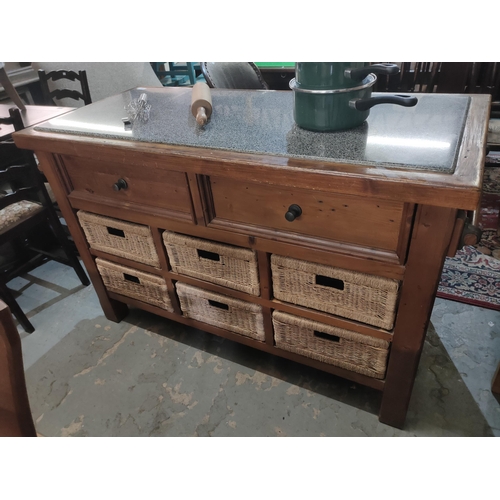 1387 - One of our star lots.
Fantastic very well made solid wooden central kitchen island.
Solid drawers an... 