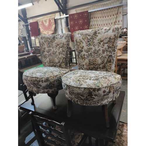 1398 - 2 sweet nursing chairs with traditional tapestry fabric.