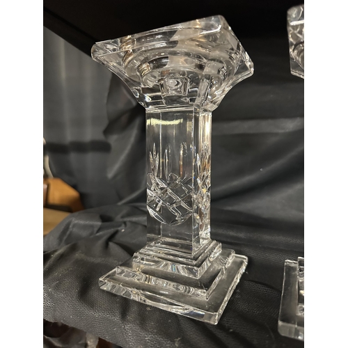 1120 - Apair of Hand cut Rockingham Crystal candle holders with labels