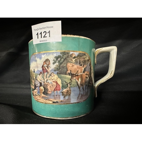 1121 - Victorian Pratt ware cup hairline crack