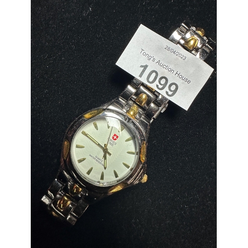 1099 - Swiss time White faced metal strap wrist watch